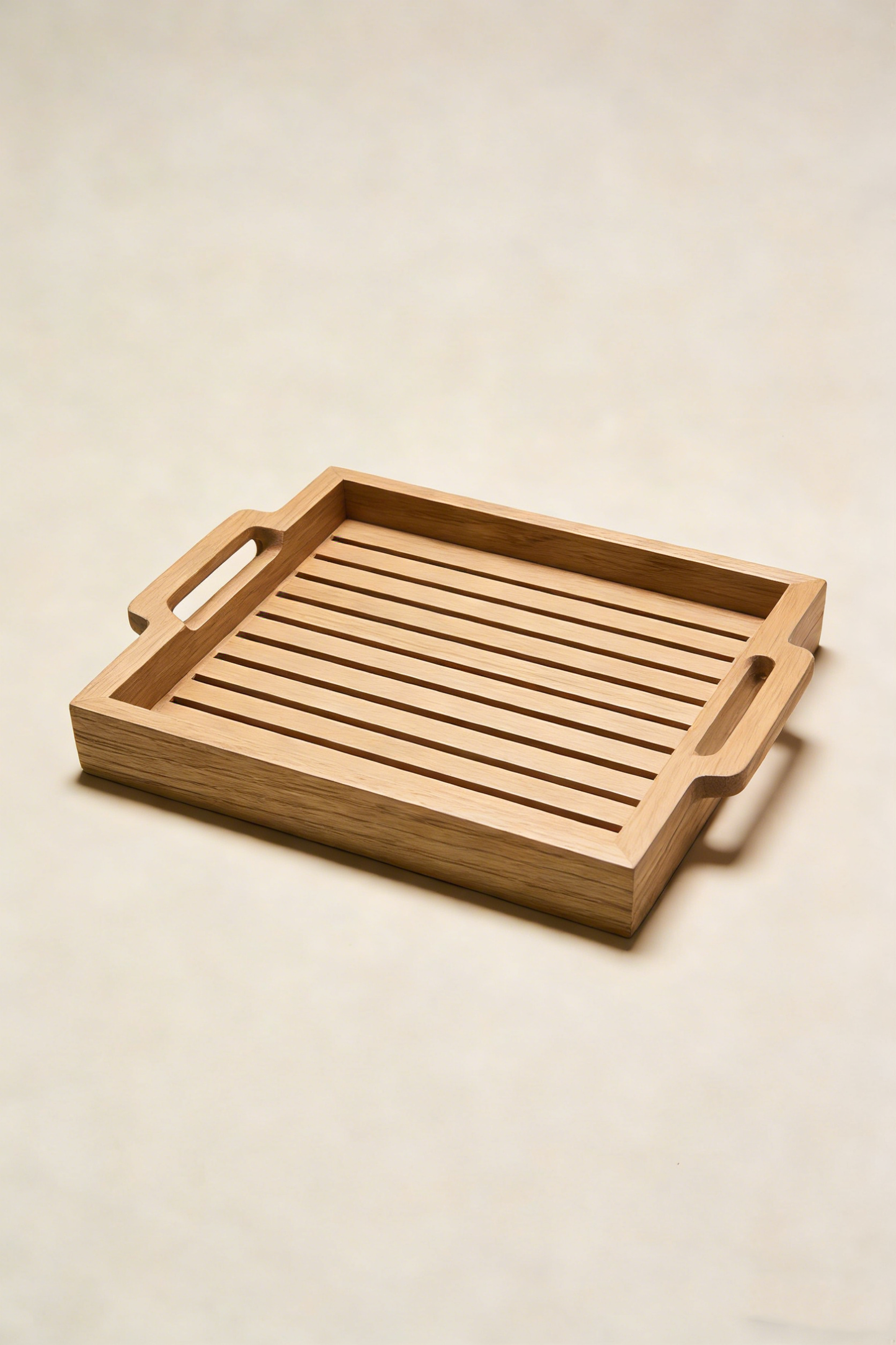 Wooden Tray with Handle and Striped Design