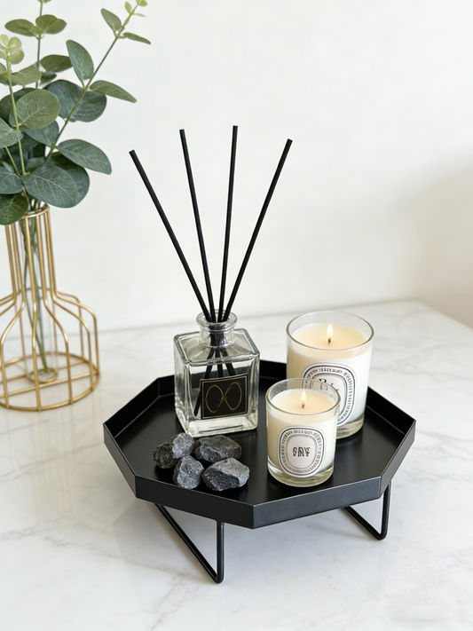 Minimalist Black Hexagonal Metal Tray