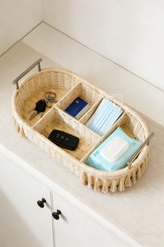 Tasseled Woven Multi-Compartment Tray