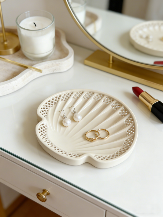 Shell-Shaped Openwork Ceramic Tray