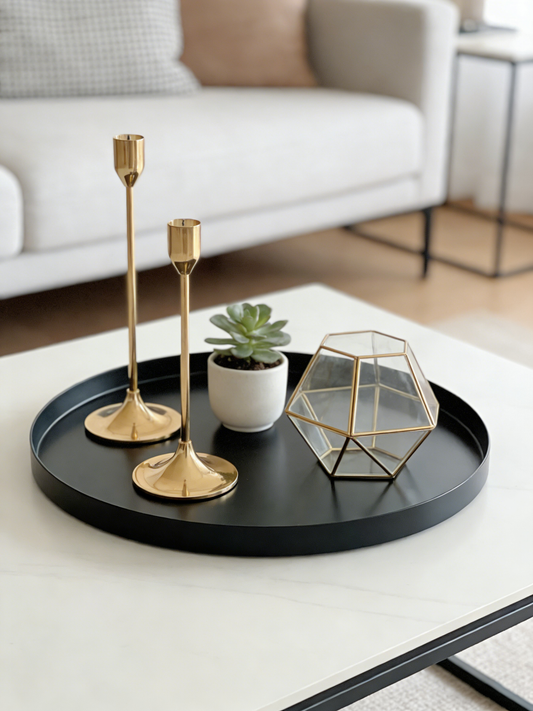 Minimalist Matte Black Round Tray
