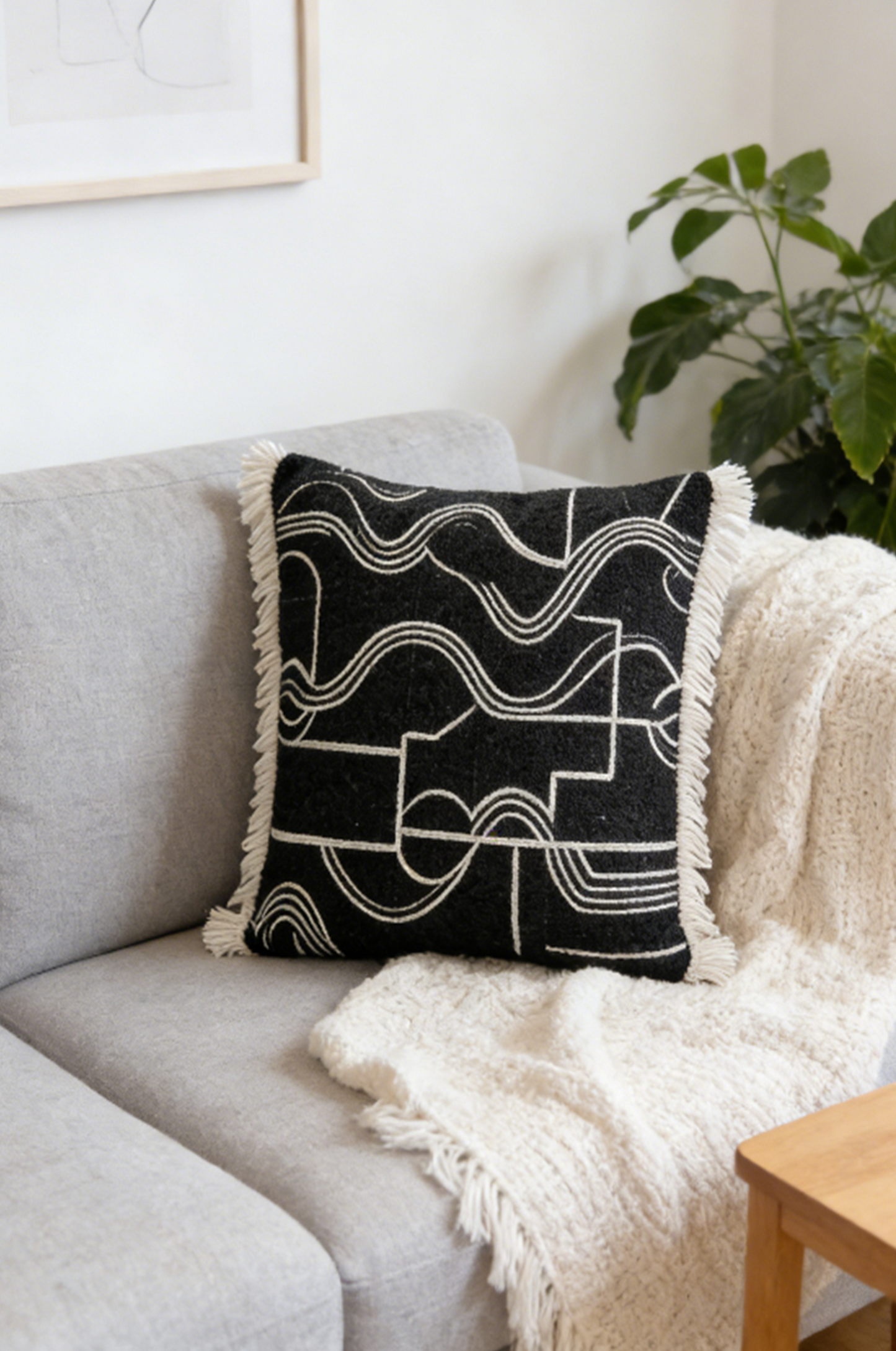 Black Dancing Lines Cushion Cover