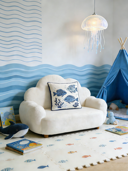 Blue and white ocean pattern cushion cover